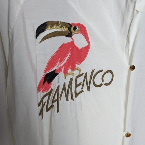 Vintage white button down shirt with flamenco and bird embroidery - Picture 3 of 6